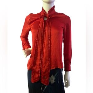 Cocoon Tie Blouse Color: Red long sleeve
